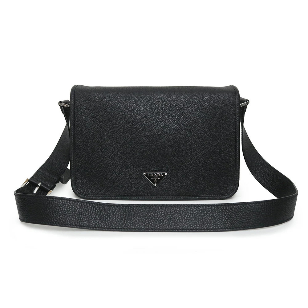 Prada Triangle Calfskin NERO Black Crossbody Bag Leather